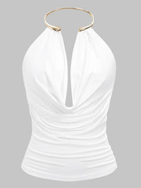 White Draped Metal Neck Halter Top