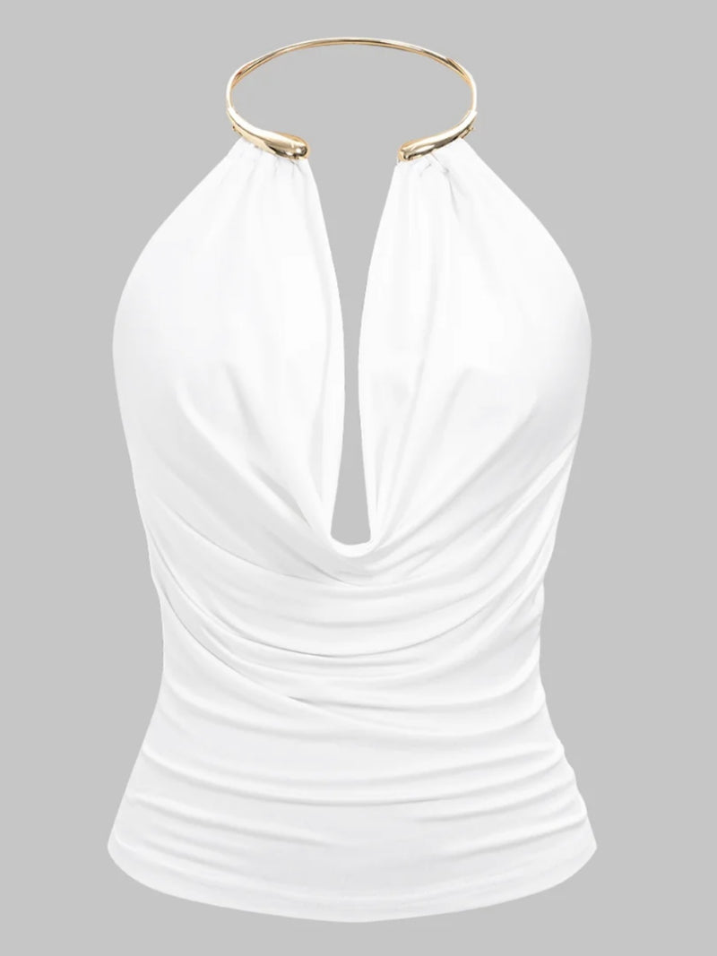Draped Metal Neck Halter Top