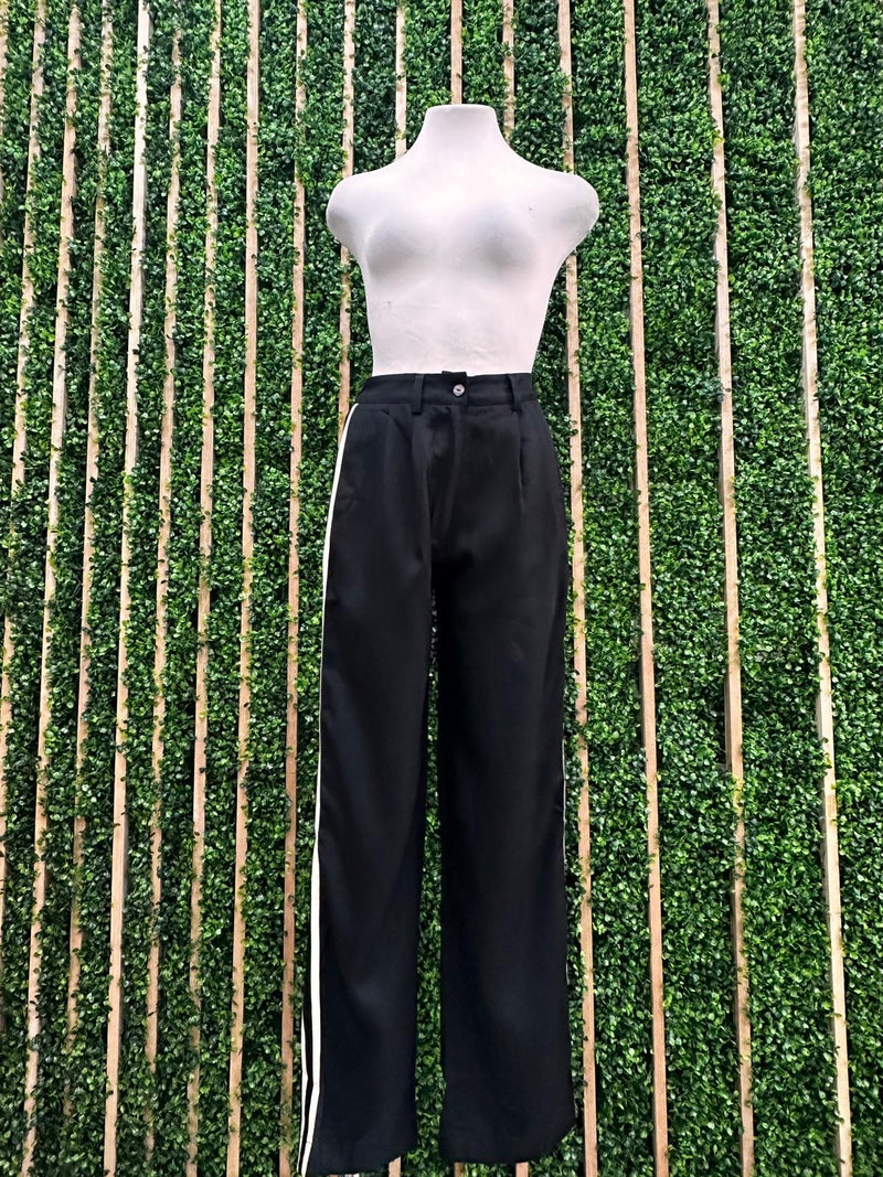 Side Stripe Black Satin Track Trouser