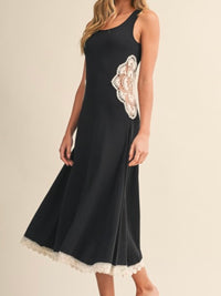 Black Side Crochet Scoop Neck Midi Dress