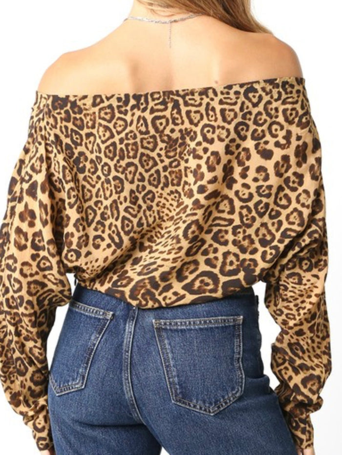 Brown Leopard Off Shoulder Top