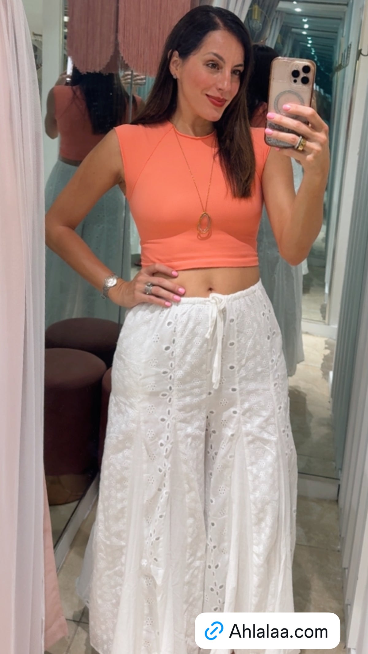 White Eyelet Mixed Tiered Wide Leg Pant