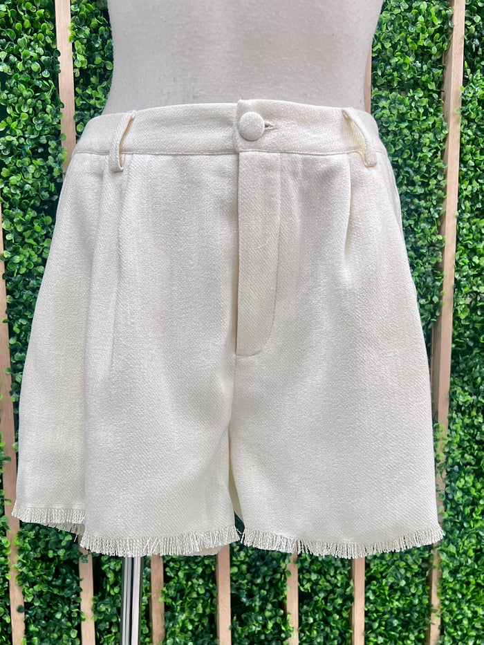 Cream Frayed Hem Linen Shorts
