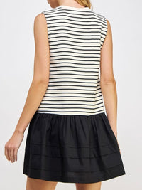 White Stripe Drop Waist Short Dress
