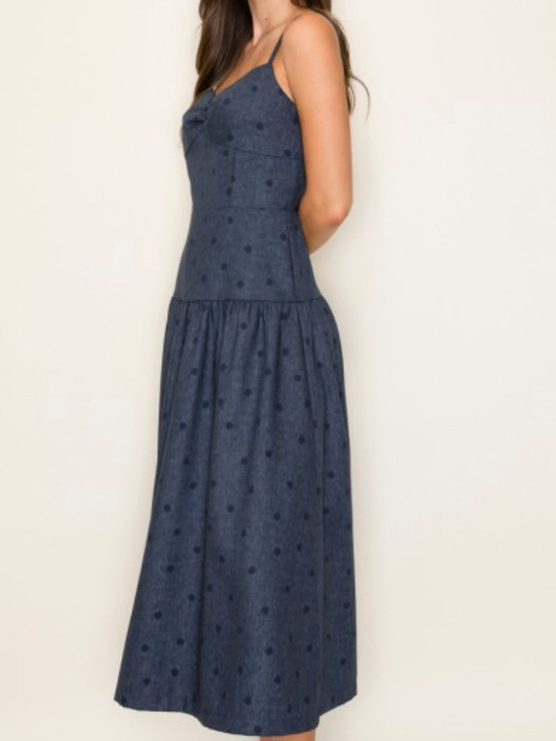 Navy Dots Sweetheart Midi Dress