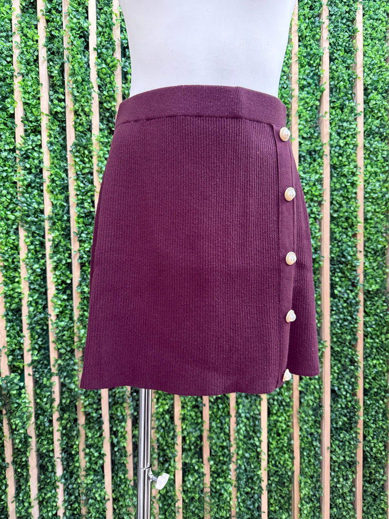Burgundy Button Detail knit Skirt Set