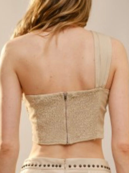 Sand Western Studded One Shoulder Top