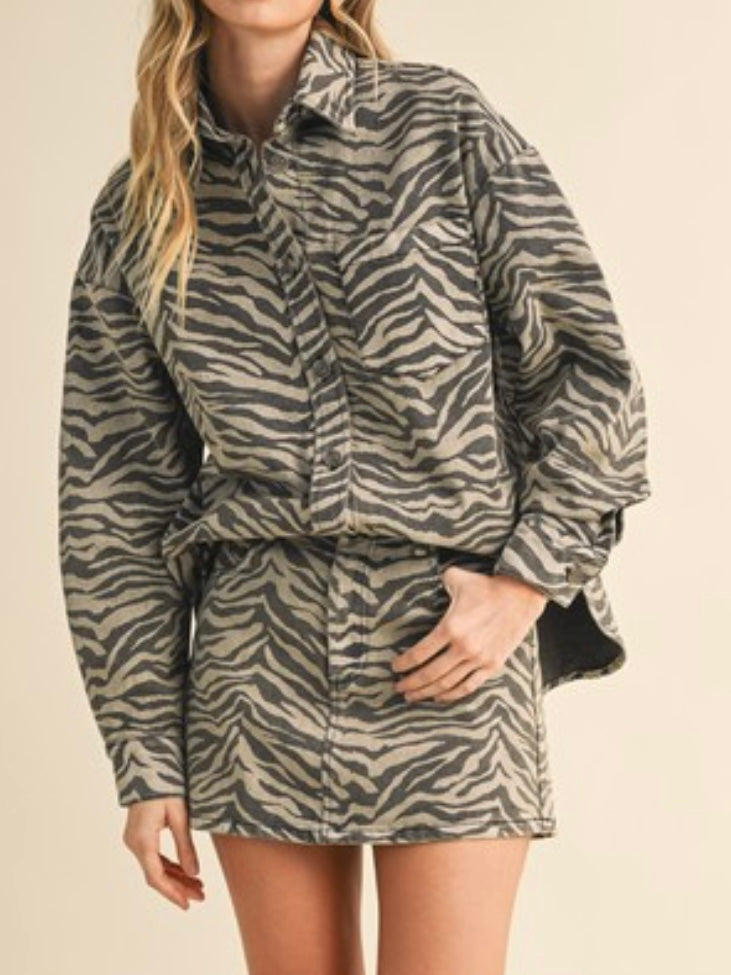 Sand Zebra Denim Short Skirt