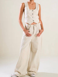 Cream Wide Leg Denim Pant