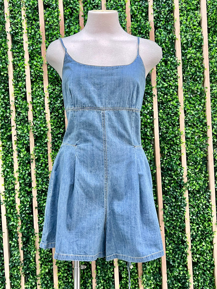 Tie Back Denim Romper