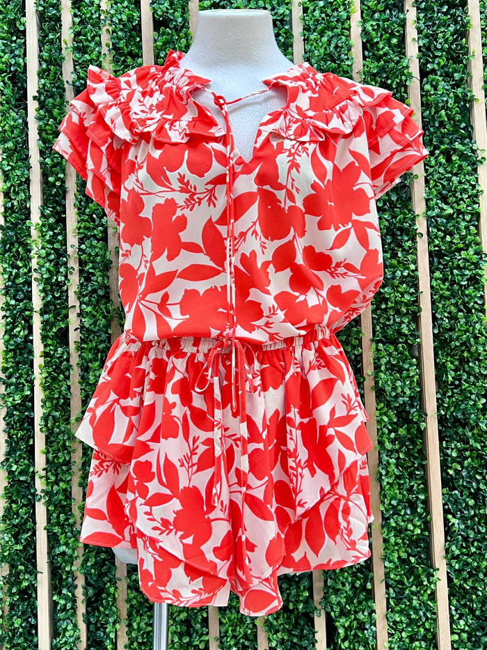 Coral Ivory Ruffled Short Sleeve Blouse