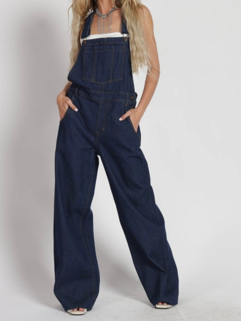 Wide Leg Dark Denim Overall