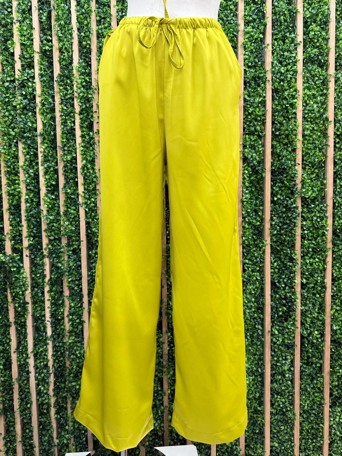 Lime Satin Wide Leg Bottom