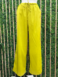 Lime Satin Wide Leg Bottom