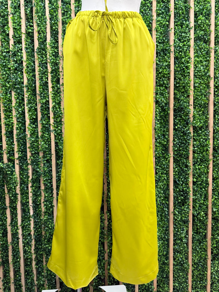 Lime Satin Wide Leg Bottom