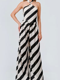 Black White Bias Satin Stripe Wide Leg Bottom