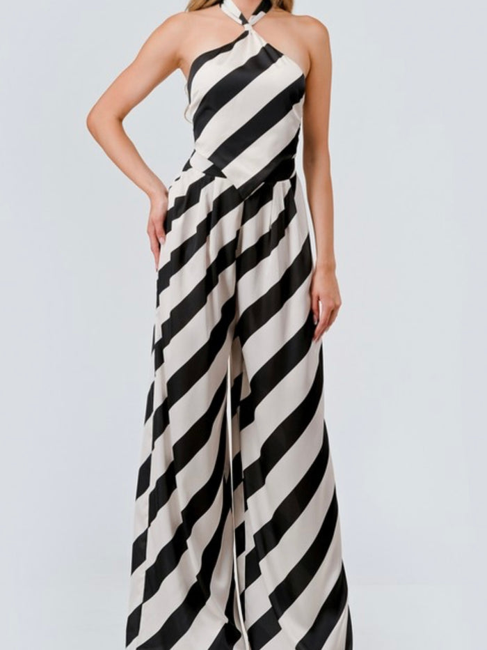 Black White Bias Satin Stripe Wide Leg Bottom