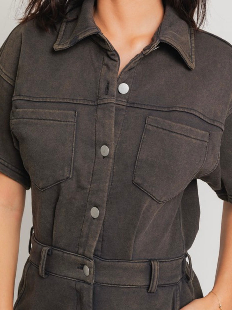 Washed Brown Terry Romper