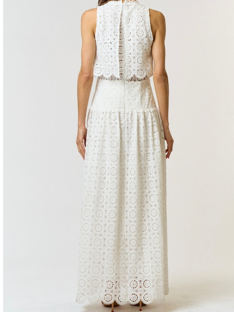 Beautiful White Lace Scalloped Maxi Dress