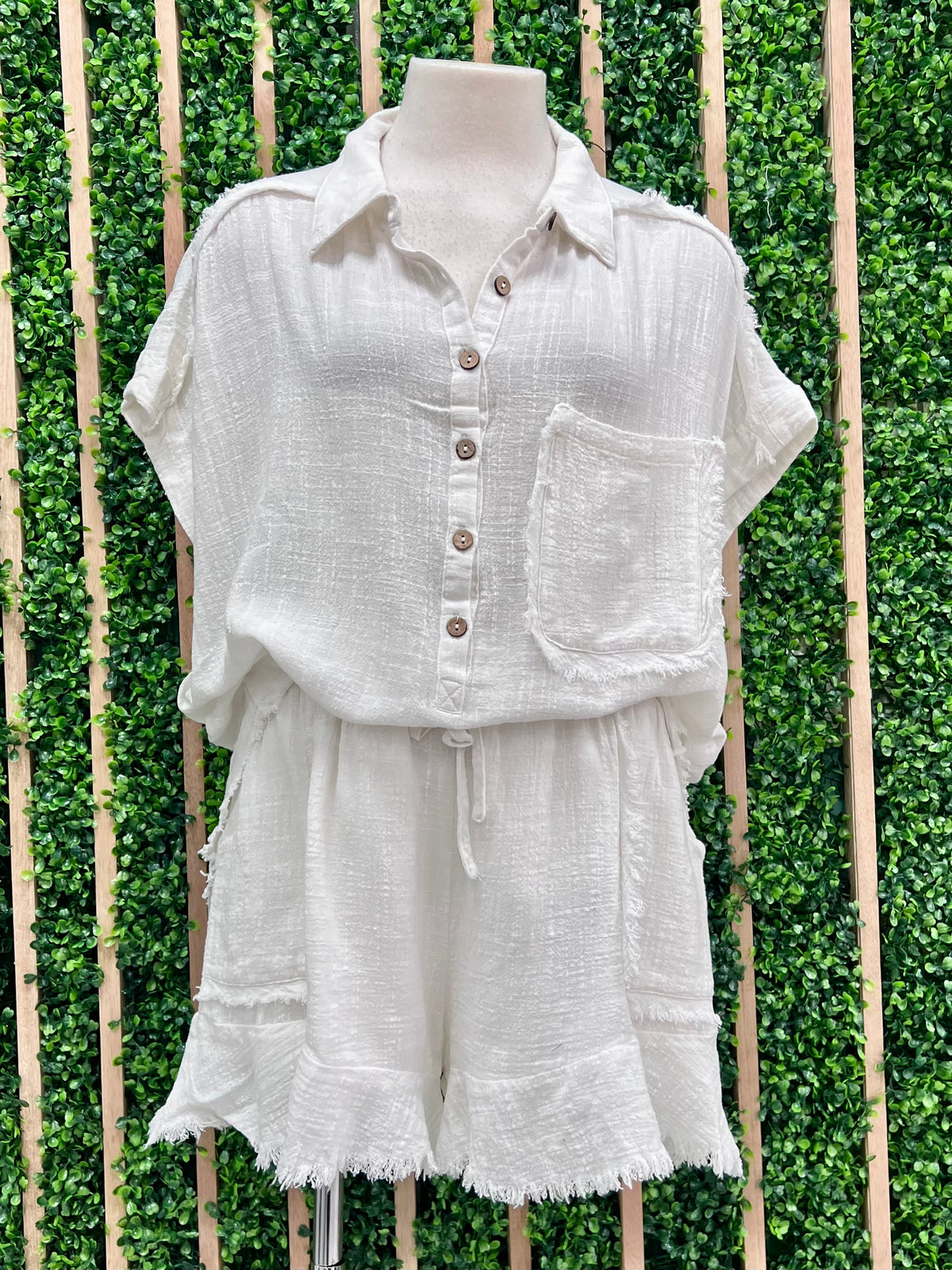 White Gauze Dolman Sleeve Short Pant Set