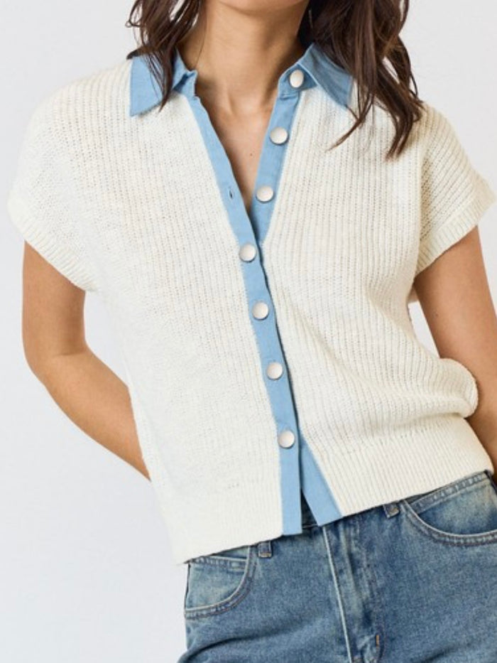 Denim Collar Sweater Top