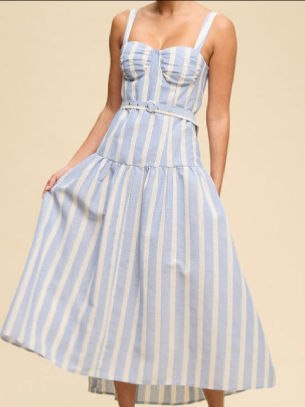 Blue White Seaside Elegance Stripe Midi Dress