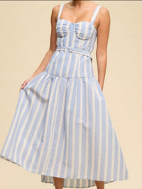 Blue White Seaside Elegance Stripe Midi Dress