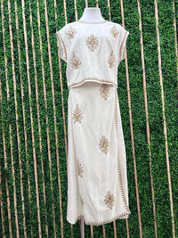 Mocha Linen Floral Embroidered Wrap Skirt Set