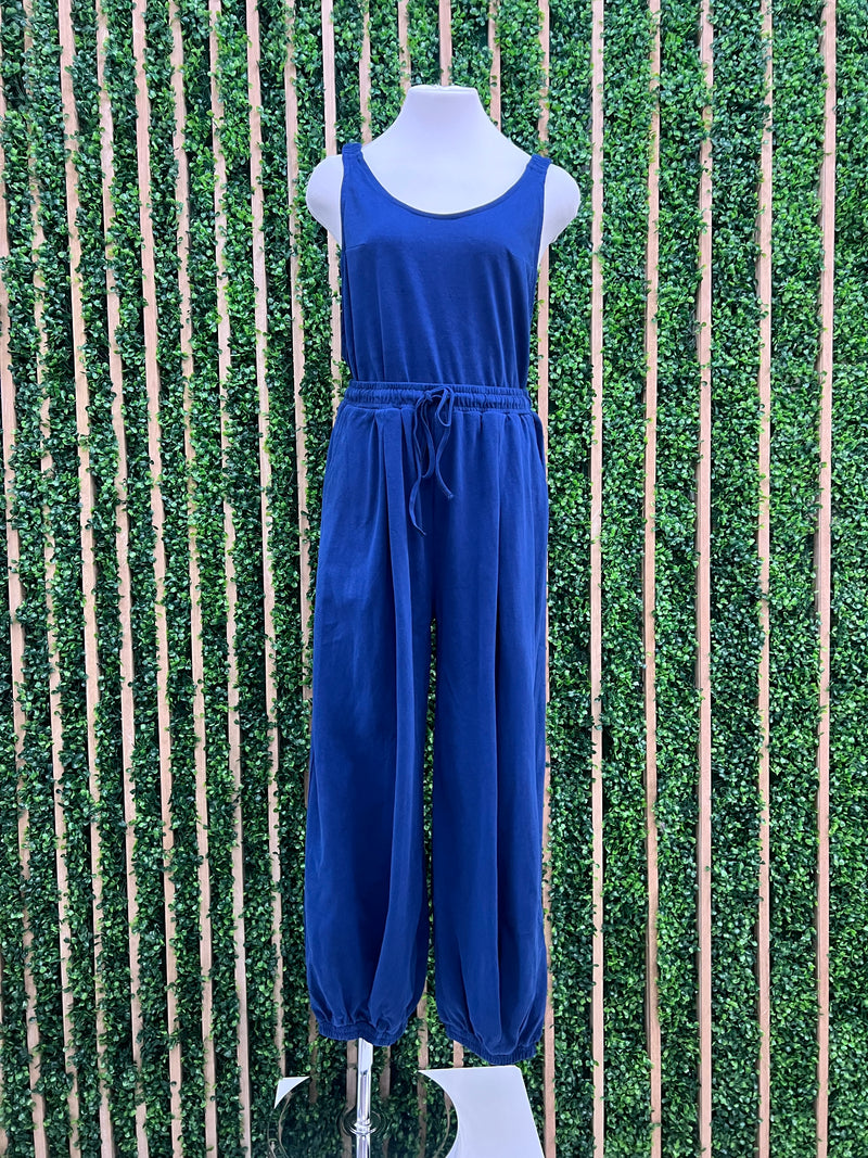 Navy Open Back Jumpsuit