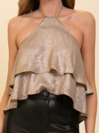 Metallic Champagne Halter Tiered Top