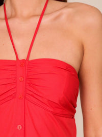 Red Halter Tie Button Down Dress