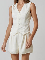Cream Frayed Linen Vest