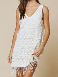 White Fringe Crochet Cover-Up Dress