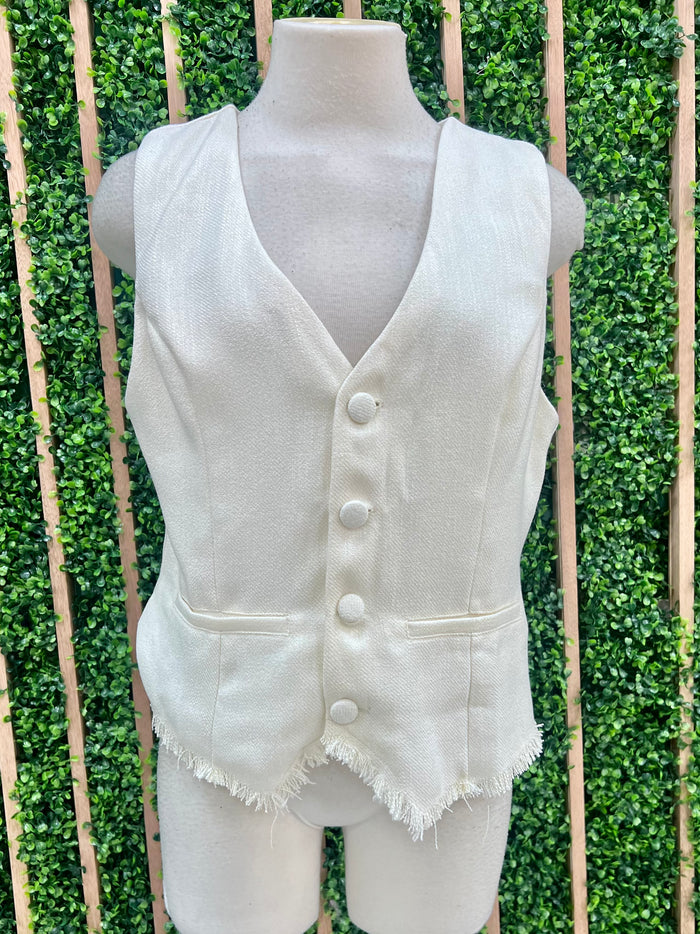 Cream Frayed Linen Vest