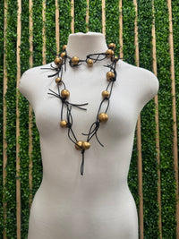 JH Round Beads on Leatherette Chain Necklaces