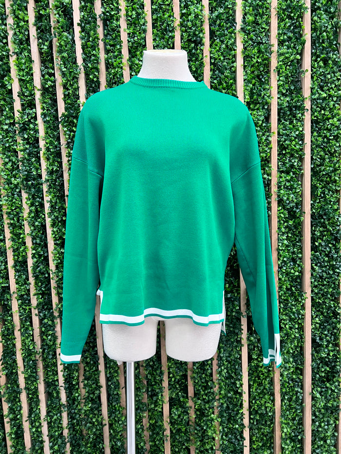 Green Contrast Stripe Knit Set