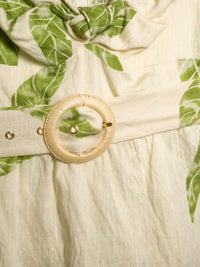 Ivory Green Tropical Palm Print Peplum Top