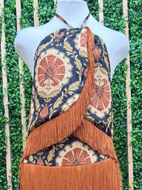 Caramel Paisley Boho Fringe Halter Top