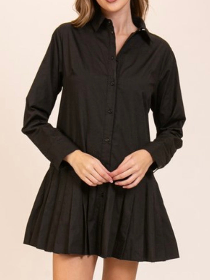 Classic Pleated Drop Waist Shirt Dress