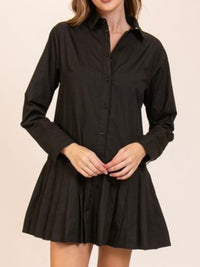 Classic Pleated Drop Waist Shirt Dress