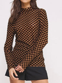 Mesh Checker Long Sleeve Top