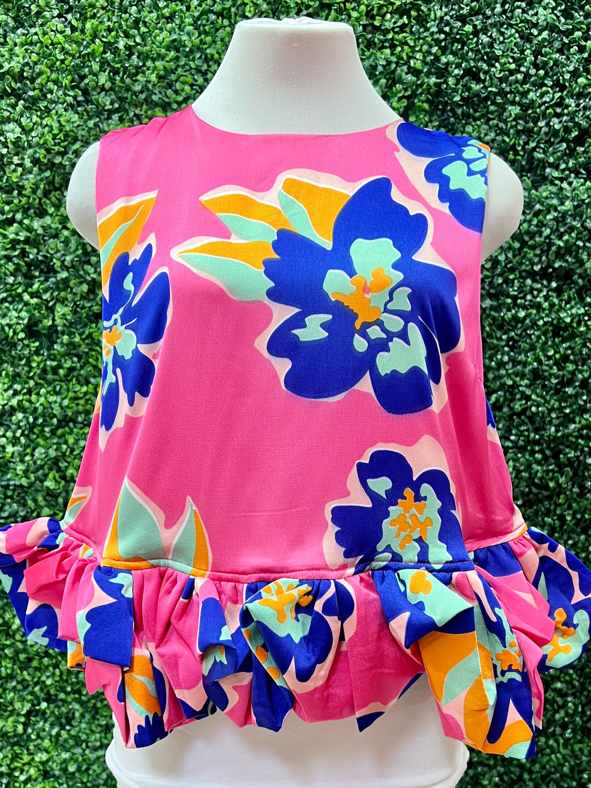Ruffle Detail Floral Peplum Top