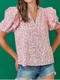 Ivory Red Print Puff Sleeve Blouse