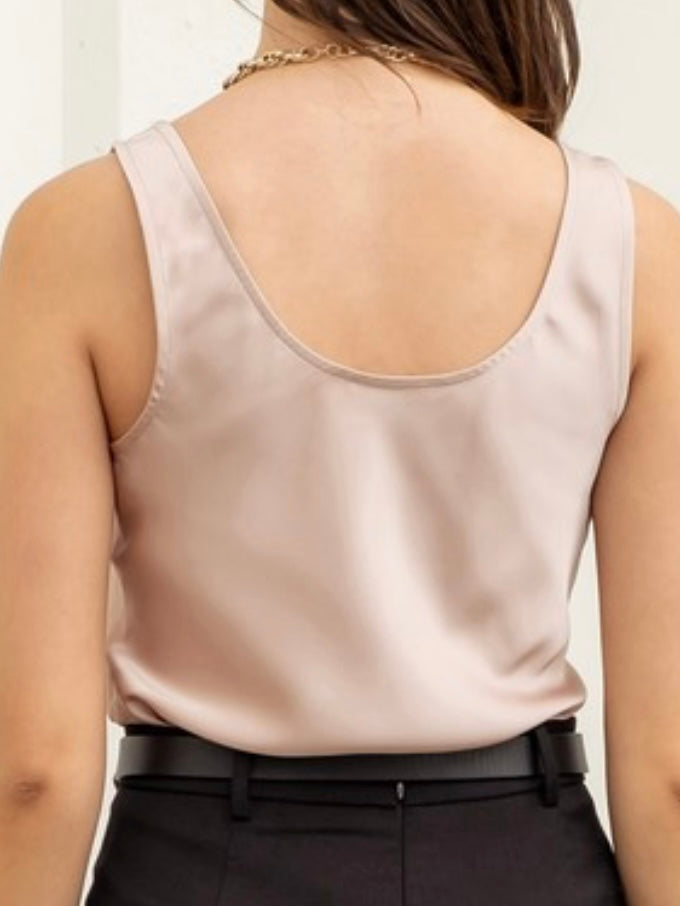 Satin Scoop Neck Basic Blouse