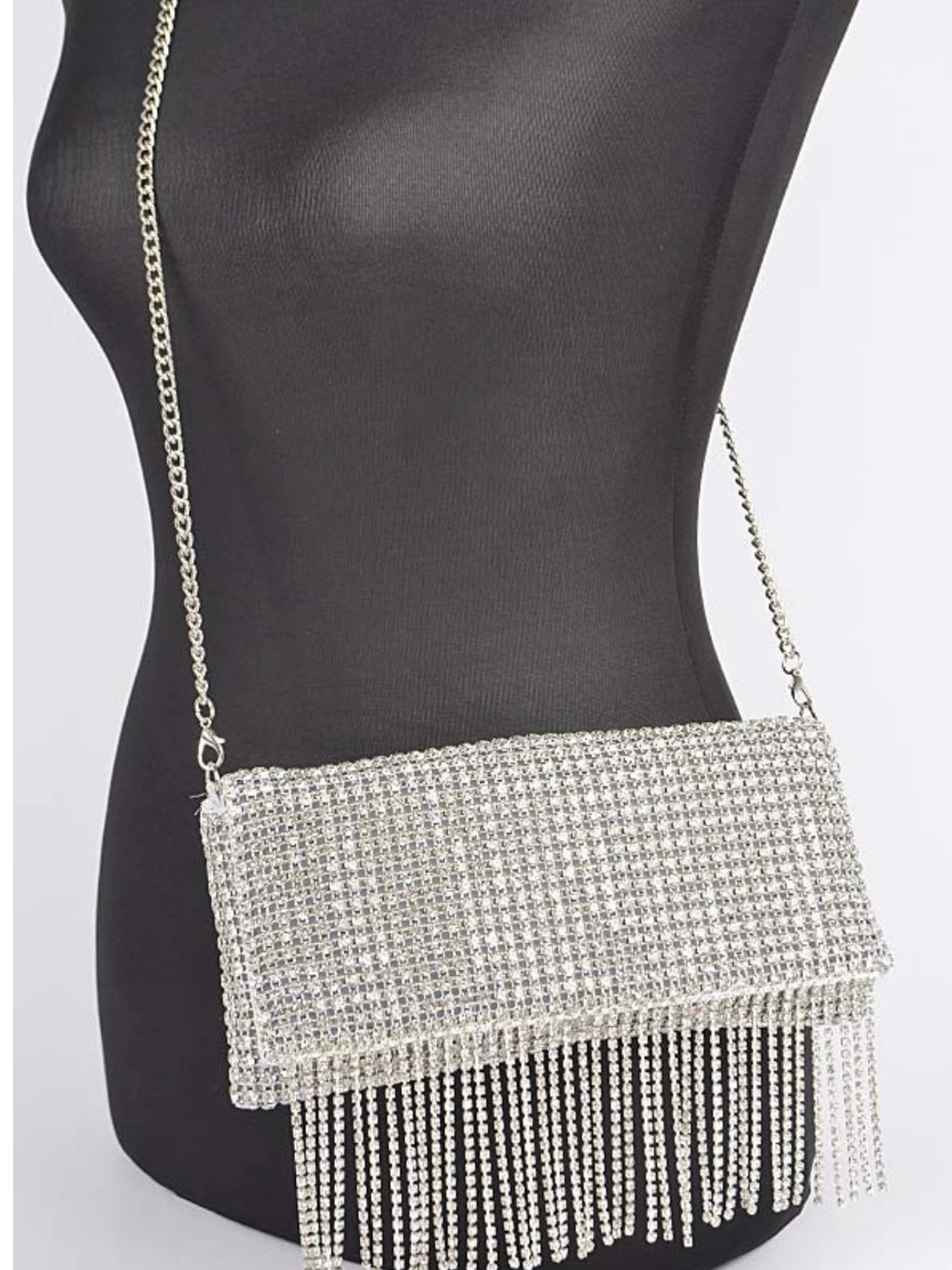 Fringe Detail Rhinestone Clutch