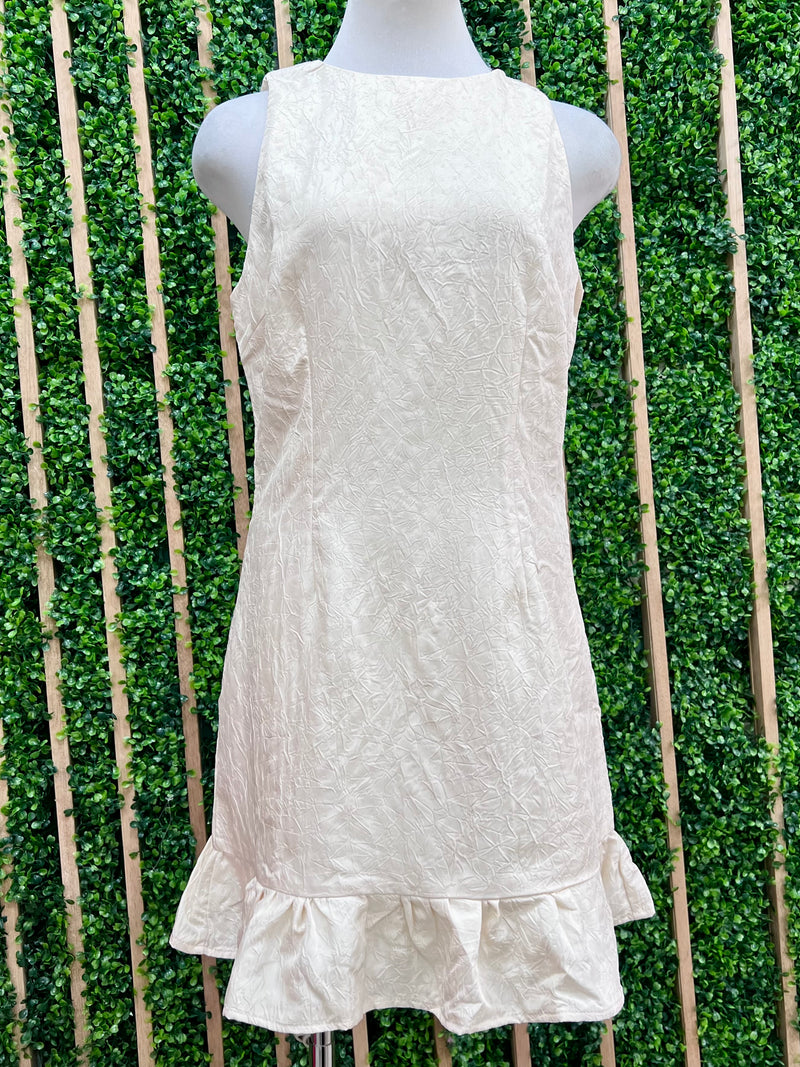 Cream Ruffle Hem Short Dress