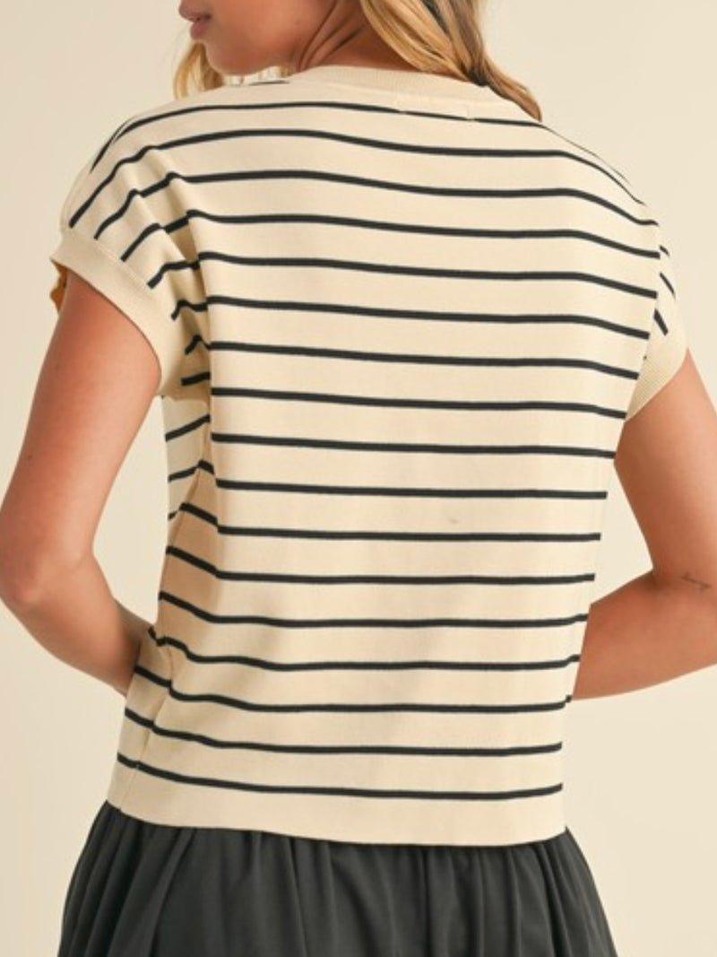 Short Sleeve Stripe Sweater Top