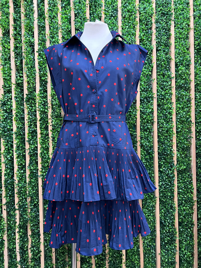 Navy Polka Dot Tiered Mini Dres
