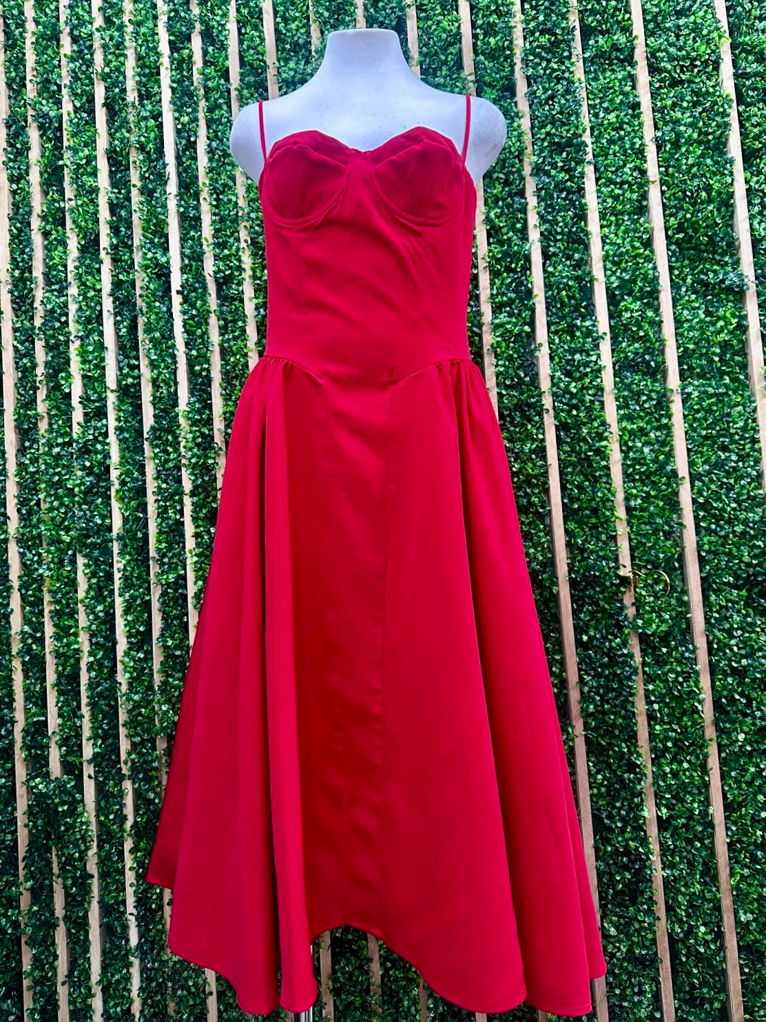 Red Sweetheart Bustier Midi Dress