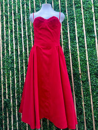 Red Sweetheart Bustier Midi Dress